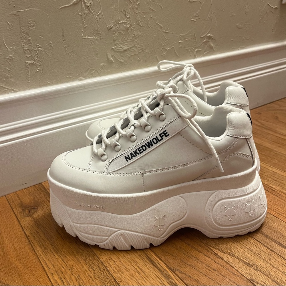 Naked Wolfe Sprinter White Leather Platform Sneaker - Size 8